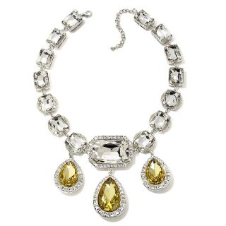  Clear and Yellow Pear Shaped Silvertone18 1/4 Drop Neckla