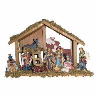  Adler Wooden Stable and Figures Nativity Set   10 Piece