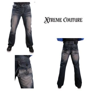 Xtreme Couture Cooper Mens Distress Denim Jeans Boot Cut