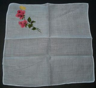 WILDWOODHOME  Vintage UNUSED Embroidery Roses Ladies Hanky TAG