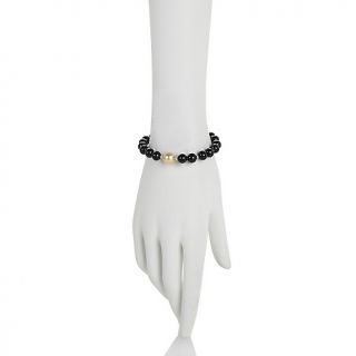 Imperial Pearls Golden Pearl Black Onyx Silver Bracelet