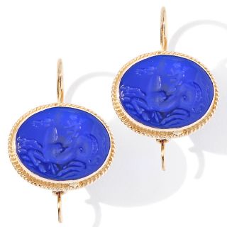 Tagliamonte 14K Blue Glass Intaglio Oval Nereid on Seahorse Earring