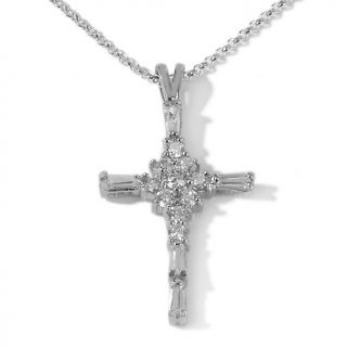 Absolute 1ct Rounds and Baguettes Cross Pendant with 18 Chain