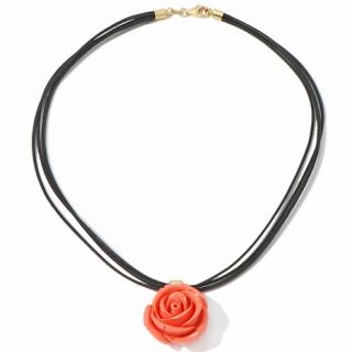 Technibond® Carved Flower Black Cord 17 Drop Necklace