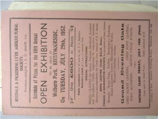 Ryedale Pickering Lyth Show Schedule 1952 Agricultural Show Guide