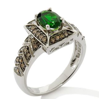 97ct Chrome Diopside and Champagne Diamond Sterling Silver Ring