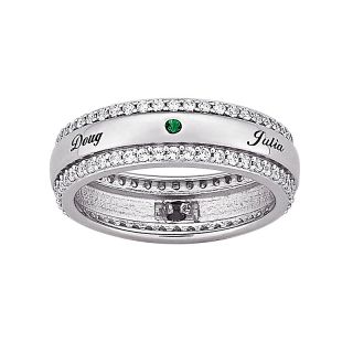 Sterling Silver Mothers Name and Crystal Birthstone Band Ring with CZ