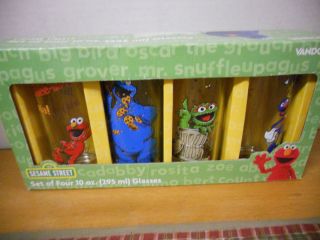  Street 10oz Drinking Glasses Set of 4 Elmo Cookie Monster Oscar Grouch