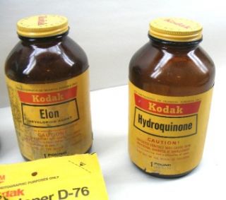  KODAK DEVELOPER CHEMICAL BOTTLES FULL ELON HYDROQUINONE BORAX SODIUM S