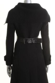 EDUN New Black Wool Belted Funnel Neck Button Front Sweater Coat
