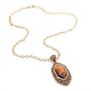  Barse Tiger Eye and Bronze Pendant with 26 Oval Link Chain