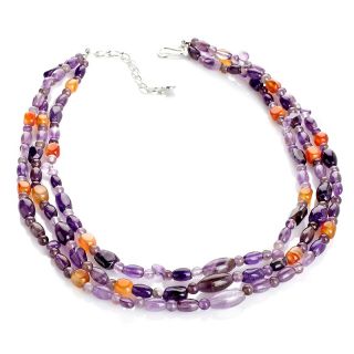 Jay King 3 Row Amethyst and Peach Springs Stone Beaded Necklace