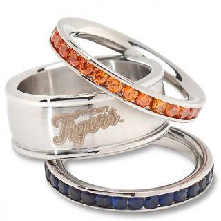 MLB Ladies Crystal Stacked Rings by Logo Art   Detroit Tigers