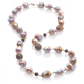  Baroque Pearl and Diamond 18K Gold and Sterling Silver 38 Necklace
