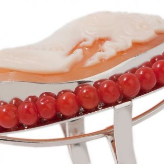 Italy Cameo by M+M Scognamiglio® 30mm Cornelian Coral Frame Oval Ring
