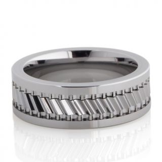 Tungsten Slanted Etched Grid Center Band Ring   8mm