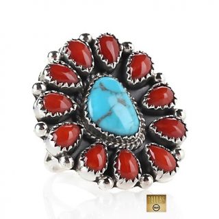 Chaco Canyon Southwest Jewelry Turquoise and Coral Cluster Sterling
