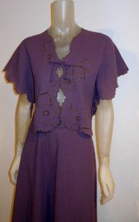 Vintage Emmanuelle Khanh Dusty Purple Perforated Wool Crepe Top Skirt