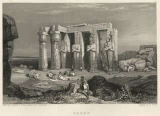 Ruins of Memnon Thebes, Egypt Authentic 1836 Steel Engraving View C