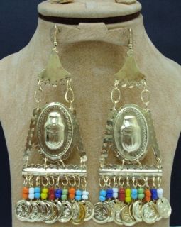 Belly Dance Egyptian Scarab Metal Coin Tribal Earrings Jewelry Hand