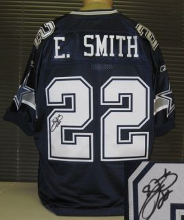 Emmitt Smith Autographed Blue Cowboys Reebok Jersey