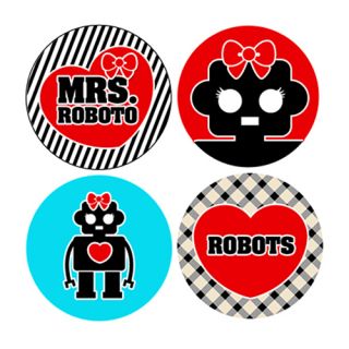 Robot Girl Button Set Pin Badge Heart Sci Fi Cute Emo