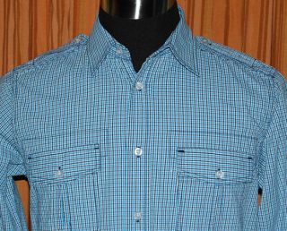 Eighty Eight Long Sleeve Blue White Checkered 100 Cotton Shirt Mens