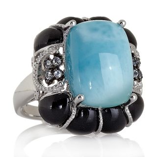 Opulent Opaques Larimar, Onyx and Blue Topaz Sterling Silver Ring at