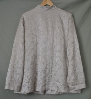 EILEEN FISHER PALE GRAY EMBROIDERED SILK JACKET sz. 2X Plus Womens
