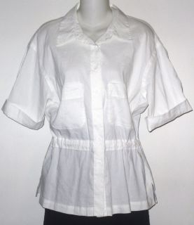 Eileen Fisher gorgeous white camp shirt with drawcord waist Sz S NWT $