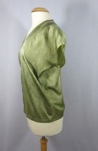 EILEEN FISHER NWT $238 Maltinto Silk Cotton V Neck Top OLIVE S M