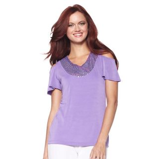 Slinky® Brand Slinky® Brand Sequin Neck Top with Cutout Detail