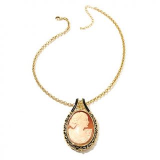 Amedeo NYC® 45mm Cornelian Cameo and Black Enamel Pendant with 18 Ch