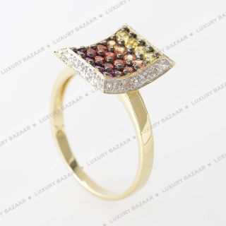 LeVian 14k Yellow Gold Multi Sapphire and Diamond Ring