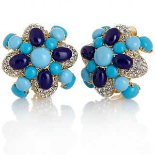Joan Boyce VIP Vintage Simulated Turquoise, Lapis, Crystal Earrings at
