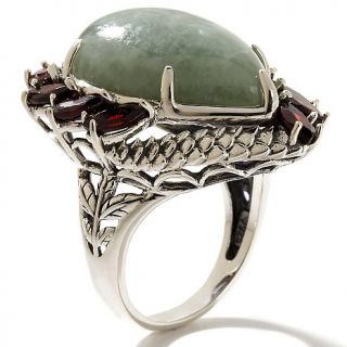 Jade of Yesteryear Jade and Garnet Sterling Silver Pear Shaped Ring at
