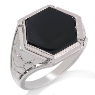 Mens Black Onyx Sterling Silver Hexagon Ring