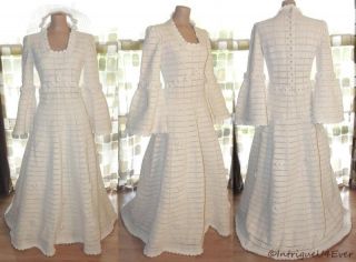  Crochet Full Sweep Wedding Dress Ball Gown Bohemian Bell Sleeve M/L