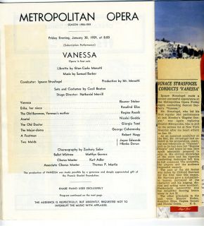  Program 1959 Vanessa Eleanor Steber Regina Resnick Menotti