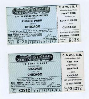  & Western Indiana RR 10 Ride Ticket Euclid Park & Oakdale to Chicago