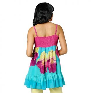DG2 Tropical Print Chiffon Babydoll Tunic Mini Dress