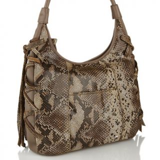 Chi by Falchi Etched Leather Python Print Lace Up Hobo at