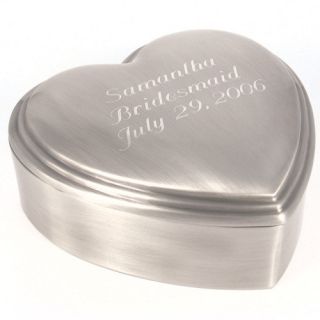 Personalized Pewter Brushed Classic Heart Jewelry Box   Free Engraving