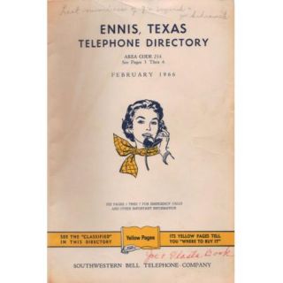 Original 1966 Ennis, Texas TX Vintage Telephone Directory Book