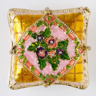 Vintage Pillow Shape Colorful Enamel Jewerly Trinket Box
