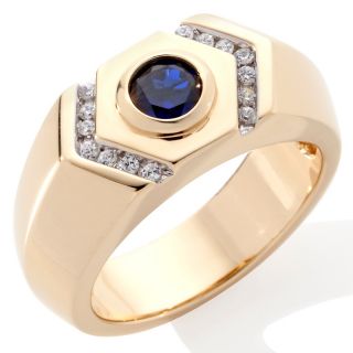 Absolute Mens Hexagon Shaped Round Created Sapphire Band Ring