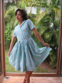 Vintage Dress 50s 60s Rockabilly Shirtwaist Swing Skirt Bombshell Pin
