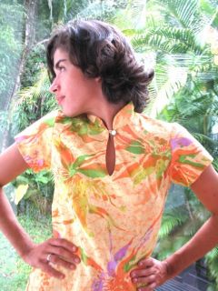 Vintage Hawaiian Hilo Hattie Mod Orchid Mandarin Dress
