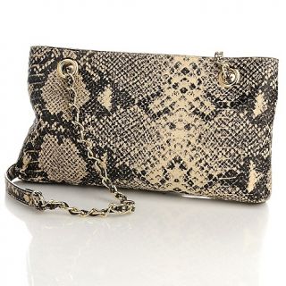 DKNYC Python Print Leather Clutch with Chain Strap