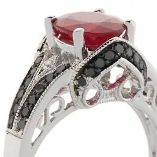 Ruby Black White Diamond Sterling Silver Ring   2.69ct at
